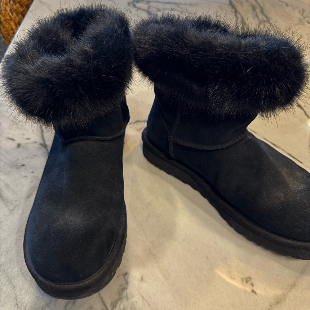 UGG Black Winter Boots with Fur Trim